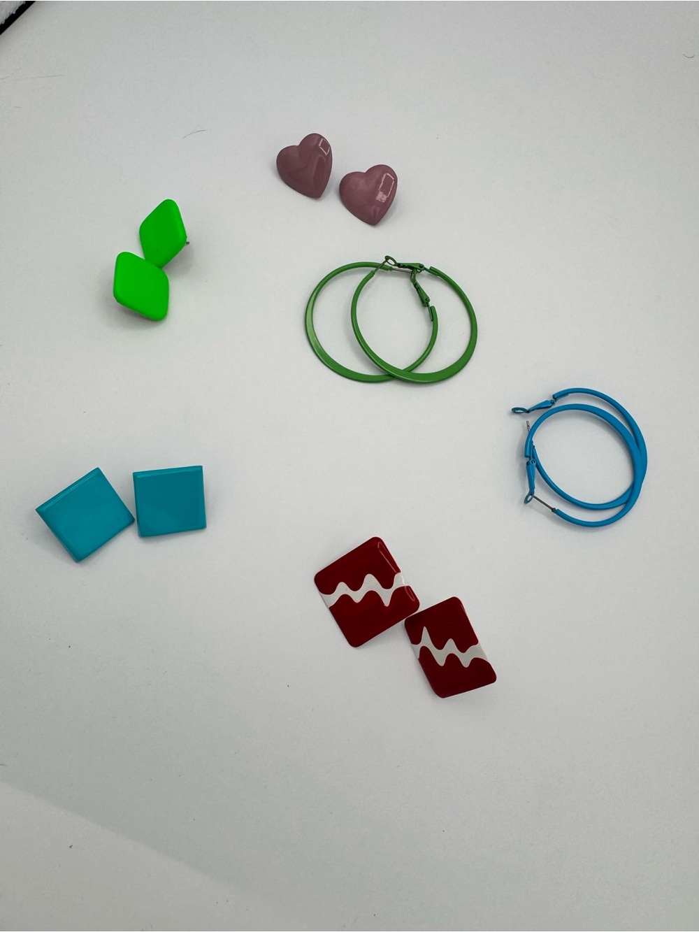 80’s theme- Colorful Hoop and Stud Earring Set - Green, Blue, Red, Pink, Teal